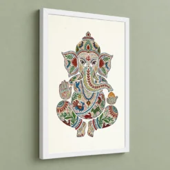 Ganesha Gond Tribal Art Colorful Madhya Pradesh Folk Art Photo Frame 13 Ganesha Gond Tribal Art Colorful Madhya Pradesh Folk Art Photo Frame — white frame angled wall