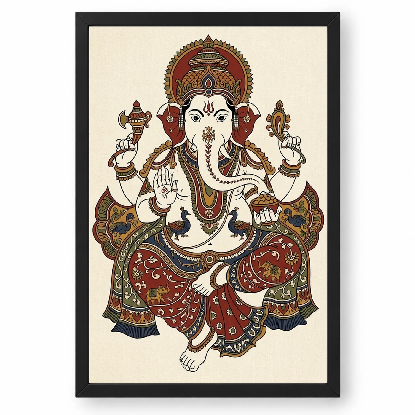 Ganesha Kalamkari Style Andhra Folk Art Earth Tones Photo Frame 1 Ganesha Kalamkari Style Andhra Folk Art Earth Tones Photo Frame — black frame clean