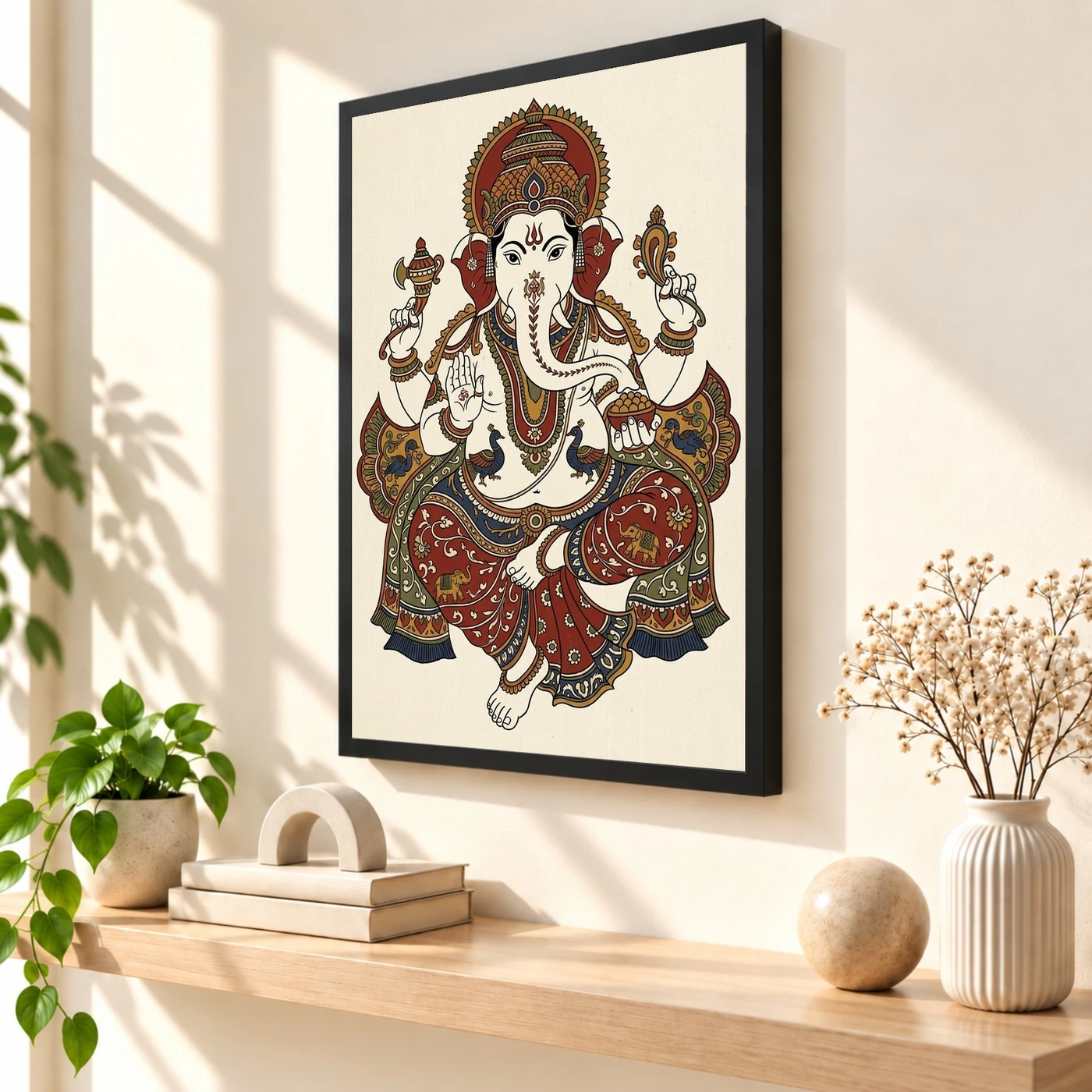 Ganesha Kalamkari Style Andhra Folk Art Earth Tones Photo Frame 2 Ganesha Kalamkari Style Andhra Folk Art Earth Tones Photo Frame — black frame console