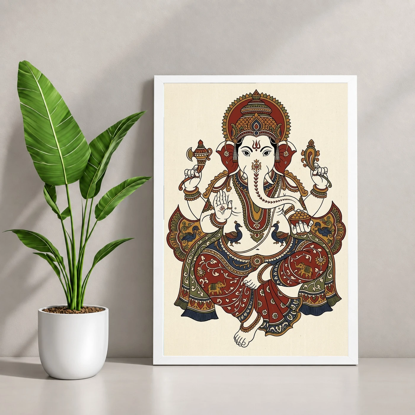 Ganesha Kalamkari Style Andhra Folk Art Earth Tones Photo Frame 4 Ganesha Kalamkari Style Andhra Folk Art Earth Tones Photo Frame — white frame console