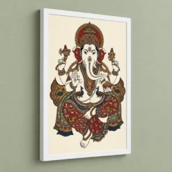 Ganesha Kalamkari Style Andhra Folk Art Earth Tones Photo Frame 13 Ganesha Kalamkari Style Andhra Folk Art Earth Tones Photo Frame — white frame angled wall
