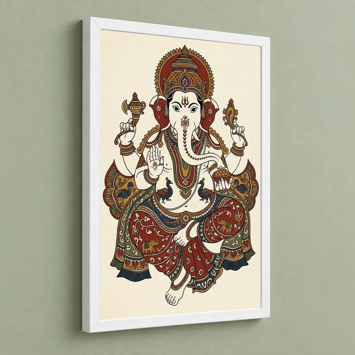 Ganesha Kalamkari Style Andhra Folk Art Earth Tones Photo Frame 5 Ganesha Kalamkari Style Andhra Folk Art Earth Tones Photo Frame — white frame angled wall