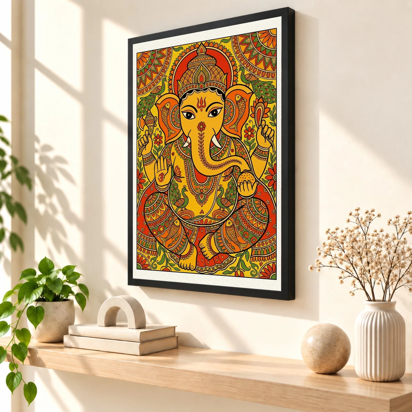 Ganesha Madhubani Folk Art Vibrant Bihar Traditional Painting Photo Frame 2 Ganesha Madhubani Folk Art Vibrant Bihar Traditional Painting Photo Frame — black frame console