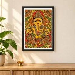 Ganesha Madhubani Folk Art Vibrant Bihar Traditional Painting Photo Frame 11 Ganesha Madhubani Folk Art Vibrant Bihar Traditional Painting Photo Frame — black frame pooja shelf