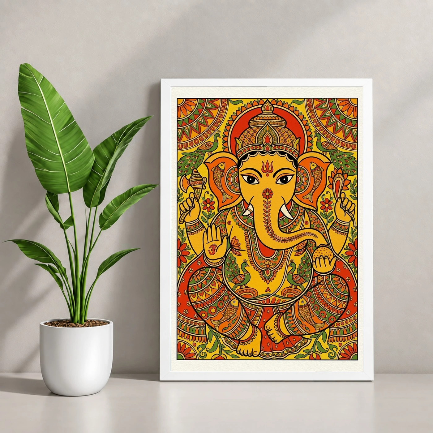 Ganesha Madhubani Folk Art Vibrant Bihar Traditional Painting Photo Frame 4 Ganesha Madhubani Folk Art Vibrant Bihar Traditional Painting Photo Frame — white frame console