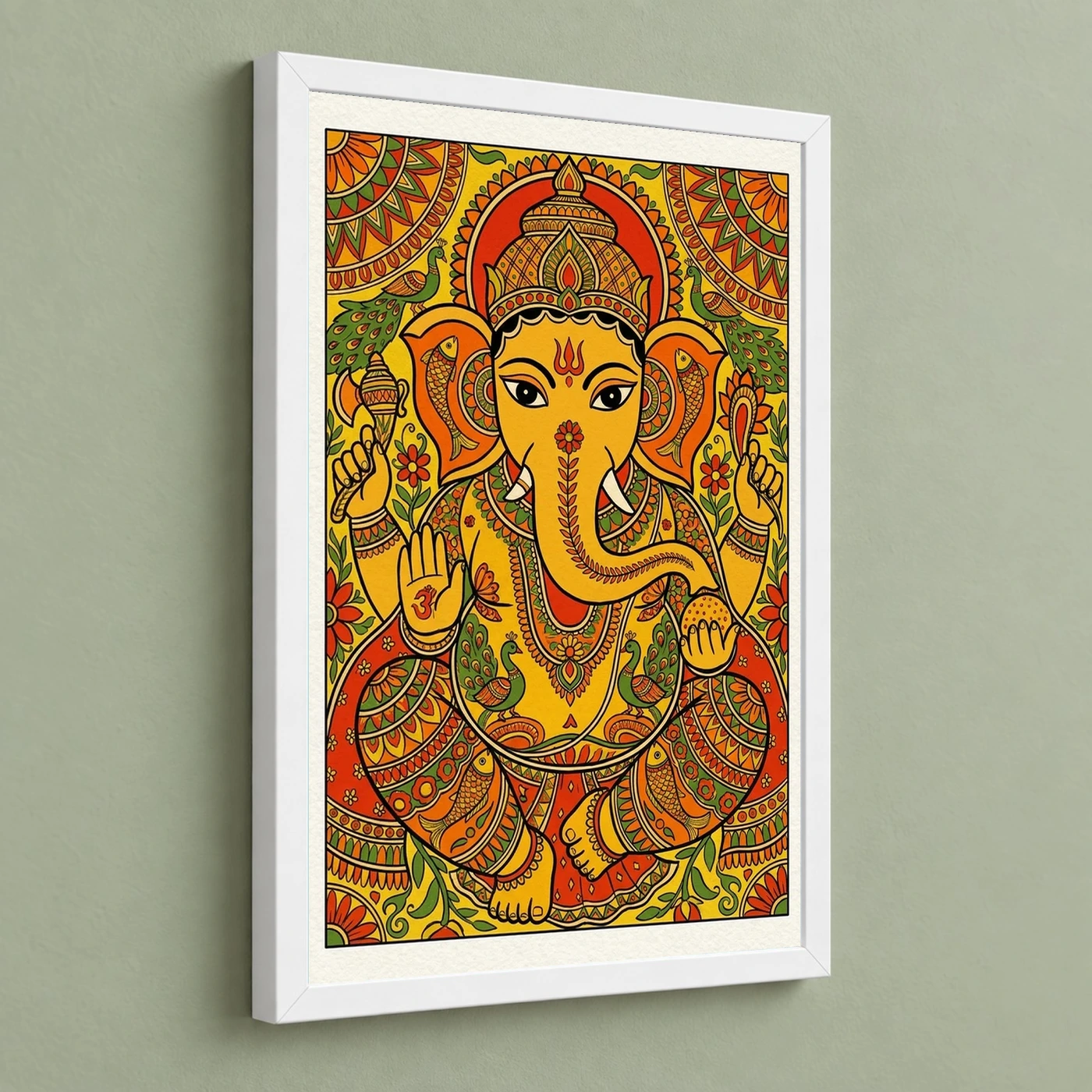 Ganesha Madhubani Folk Art Vibrant Bihar Traditional Painting Photo Frame 5 Ganesha Madhubani Folk Art Vibrant Bihar Traditional Painting Photo Frame — white frame angled wall