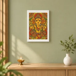 Ganesha Madhubani Folk Art Vibrant Bihar Traditional Painting Photo Frame 14 Ganesha Madhubani Folk Art Vibrant Bihar Traditional Painting Photo Frame — white frame distant wall