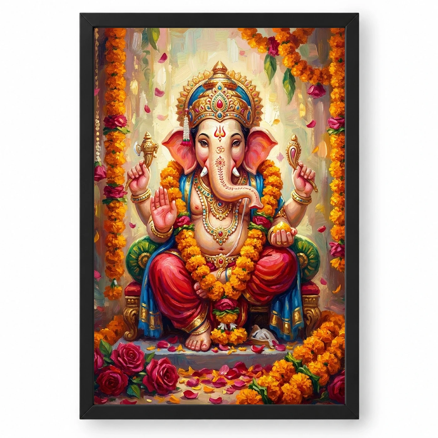 Ganesha Marigold Oil Painting Ganesh Chaturthi Festive Art Photo Frame 1 Ganesha Marigold Oil Painting Ganesh Chaturthi Festive Art Photo Frame — black frame clean