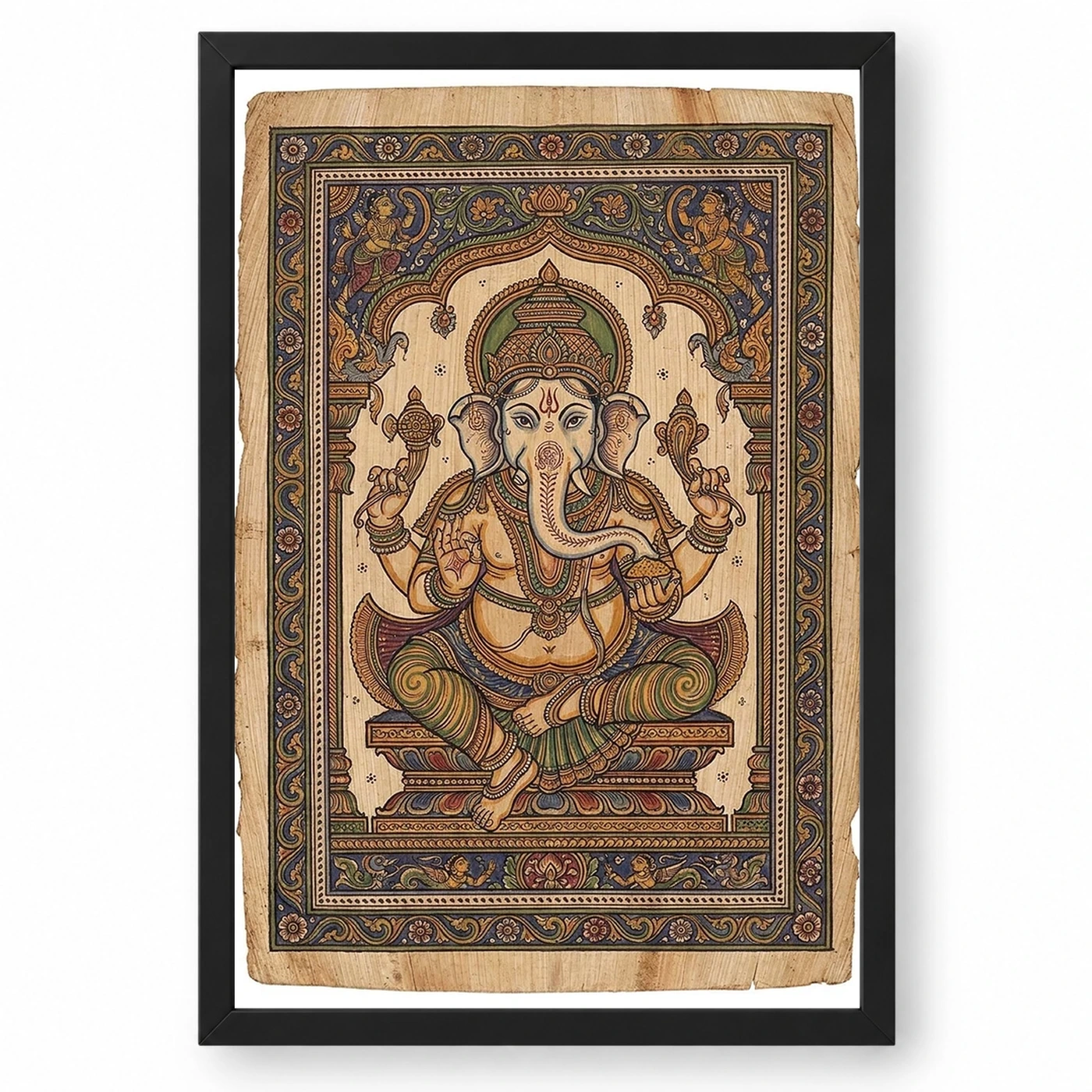 Ganesha Pattachitra Odisha Palm Leaf Traditional Art Photo Frame 1 Ganesha Pattachitra Odisha Palm Leaf Traditional Art Photo Frame — black frame clean