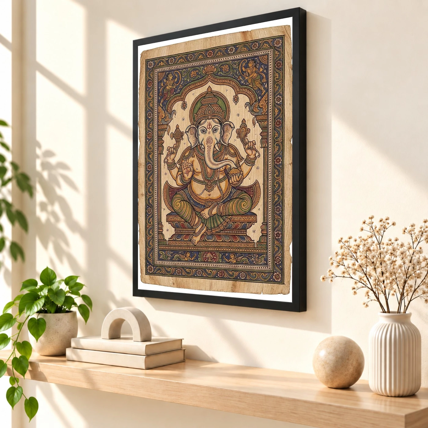 Ganesha Pattachitra Odisha Palm Leaf Traditional Art Photo Frame 2 Ganesha Pattachitra Odisha Palm Leaf Traditional Art Photo Frame — black frame console