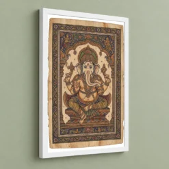 Ganesha Pattachitra Odisha Palm Leaf Traditional Art Photo Frame 13 Ganesha Pattachitra Odisha Palm Leaf Traditional Art Photo Frame — white frame angled wall