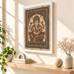 Ganesha Pattachitra Odisha Palm Leaf Traditional Art Photo Frame 15 Ganesha Pattachitra Odisha Palm Leaf Traditional Art Photo Frame — white frame warm console
