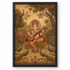 Ganesha Playing Veena Peacock Rajasthani Miniature Painting Photo Frame — black frame clean