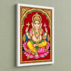 Lord Ganesha Tanjore Painting Gold Lotus Throne Wall Art Photo Frame 13 Lord Ganesha Tanjore Painting Gold Lotus Throne Wall Art Photo Frame — white frame angled wall