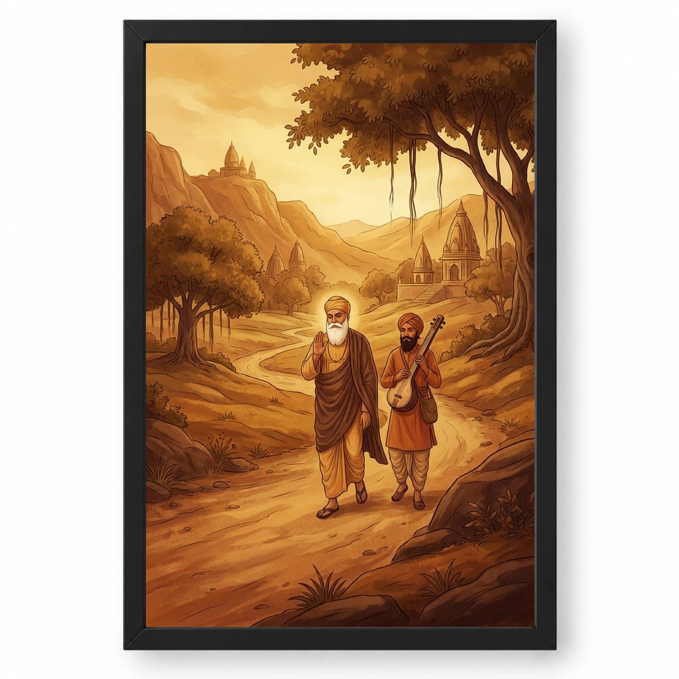 Guru Nanak Bhai Bala Spiritual Journey India Warm Art Photo Frame 1 Guru Nanak Bhai Bala Spiritual Journey India Warm Art Photo Frame — black frame clean