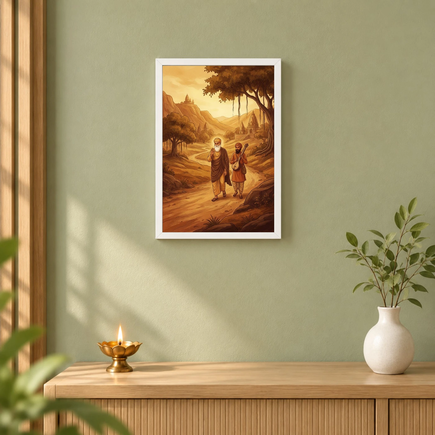 Guru Nanak Bhai Bala Spiritual Journey India Warm Art Photo Frame 6 Guru Nanak Bhai Bala Spiritual Journey India Warm Art Photo Frame — white frame distant wall