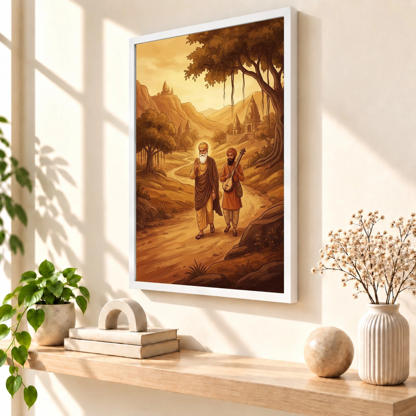 Guru Nanak Bhai Bala Spiritual Journey India Warm Art Photo Frame 7 Guru Nanak Bhai Bala Spiritual Journey India Warm Art Photo Frame — white frame warm console