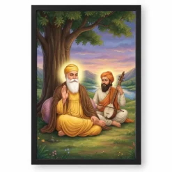 Guru Nanak Bhai Mardana Rebab Devotional Music Spiritual Art Photo Frame — black frame clean