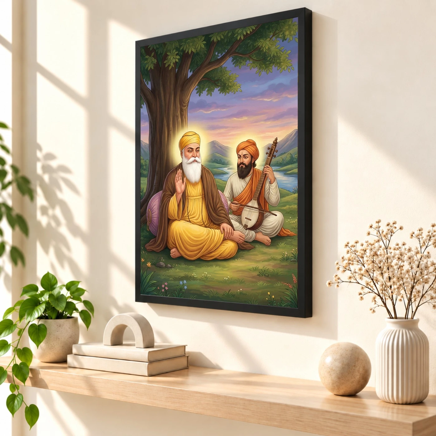 Guru Nanak Bhai Mardana Rebab Devotional Music Spiritual Art Photo Frame 2 Guru Nanak Bhai Mardana Rebab Devotional Music Spiritual Art Photo Frame — black frame console