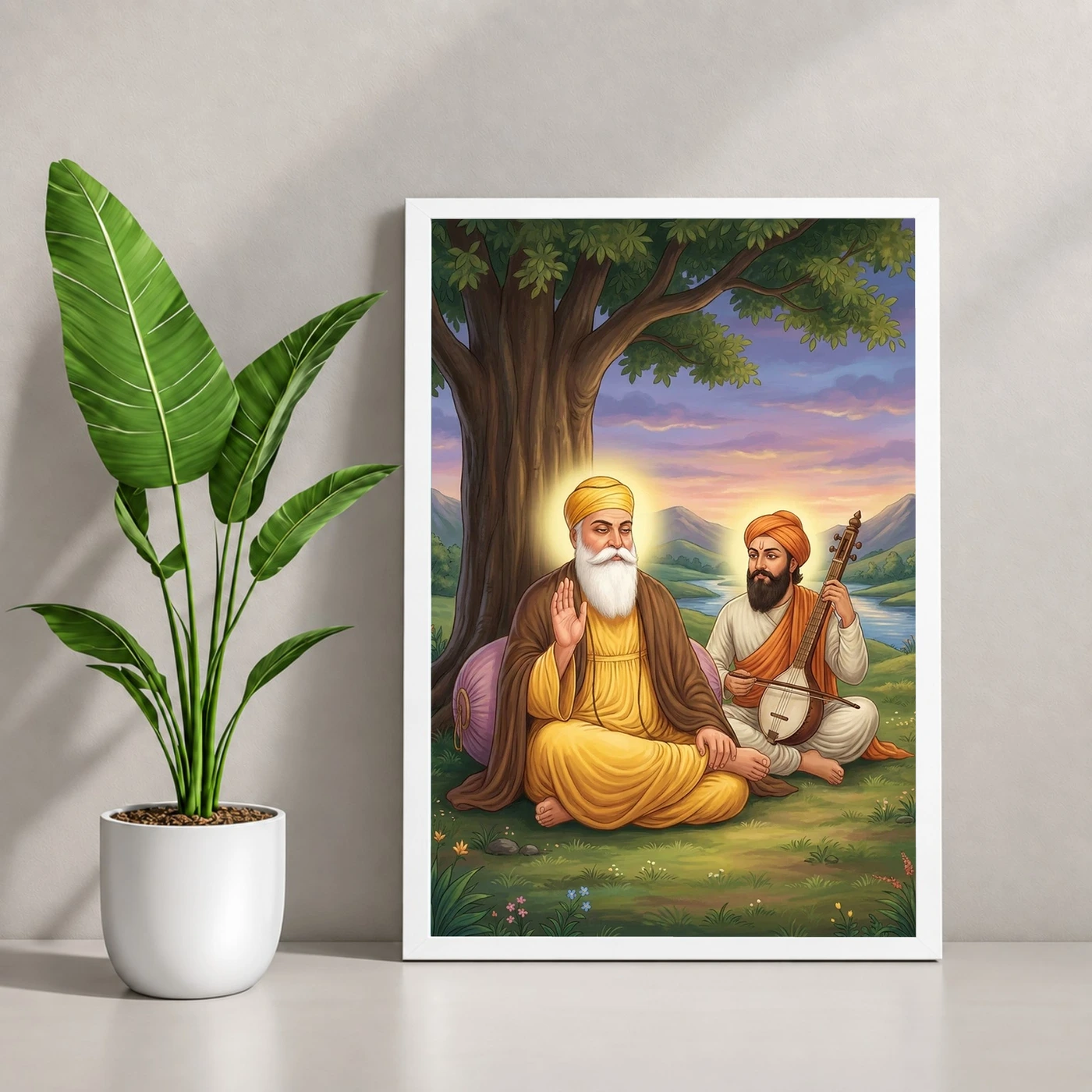 Guru Nanak Bhai Mardana Rebab Devotional Music Spiritual Art Photo Frame 4 Guru Nanak Bhai Mardana Rebab Devotional Music Spiritual Art Photo Frame — white frame console