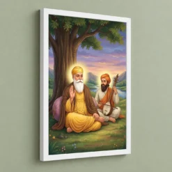 Guru Nanak Bhai Mardana Rebab Devotional Music Spiritual Art Photo Frame 13 Guru Nanak Bhai Mardana Rebab Devotional Music Spiritual Art Photo Frame — white frame angled wall