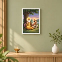 Guru Nanak Bhai Mardana Rebab Devotional Music Spiritual Art Photo Frame 14 Guru Nanak Bhai Mardana Rebab Devotional Music Spiritual Art Photo Frame — white frame distant wall