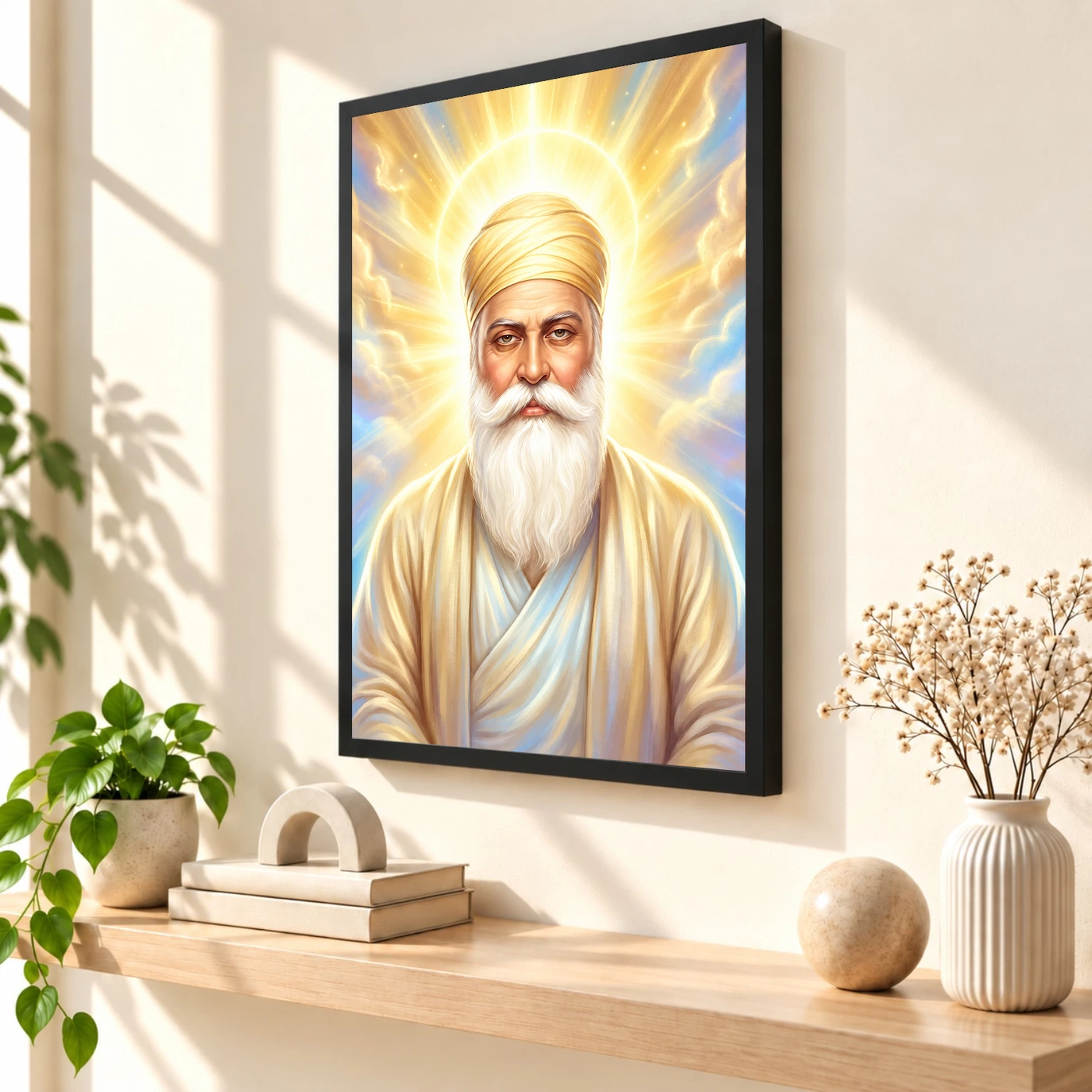 Guru Nanak Divine Light Waheguru Spiritual Aura Art Photo Frame 2 Guru Nanak Divine Light Waheguru Spiritual Aura Art Photo Frame — black frame console