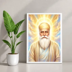 Guru Nanak Divine Light Waheguru Spiritual Aura Art Photo Frame 12 Guru Nanak Divine Light Waheguru Spiritual Aura Art Photo Frame — white frame console