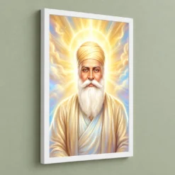 Guru Nanak Divine Light Waheguru Spiritual Aura Art Photo Frame 13 Guru Nanak Divine Light Waheguru Spiritual Aura Art Photo Frame — white frame angled wall