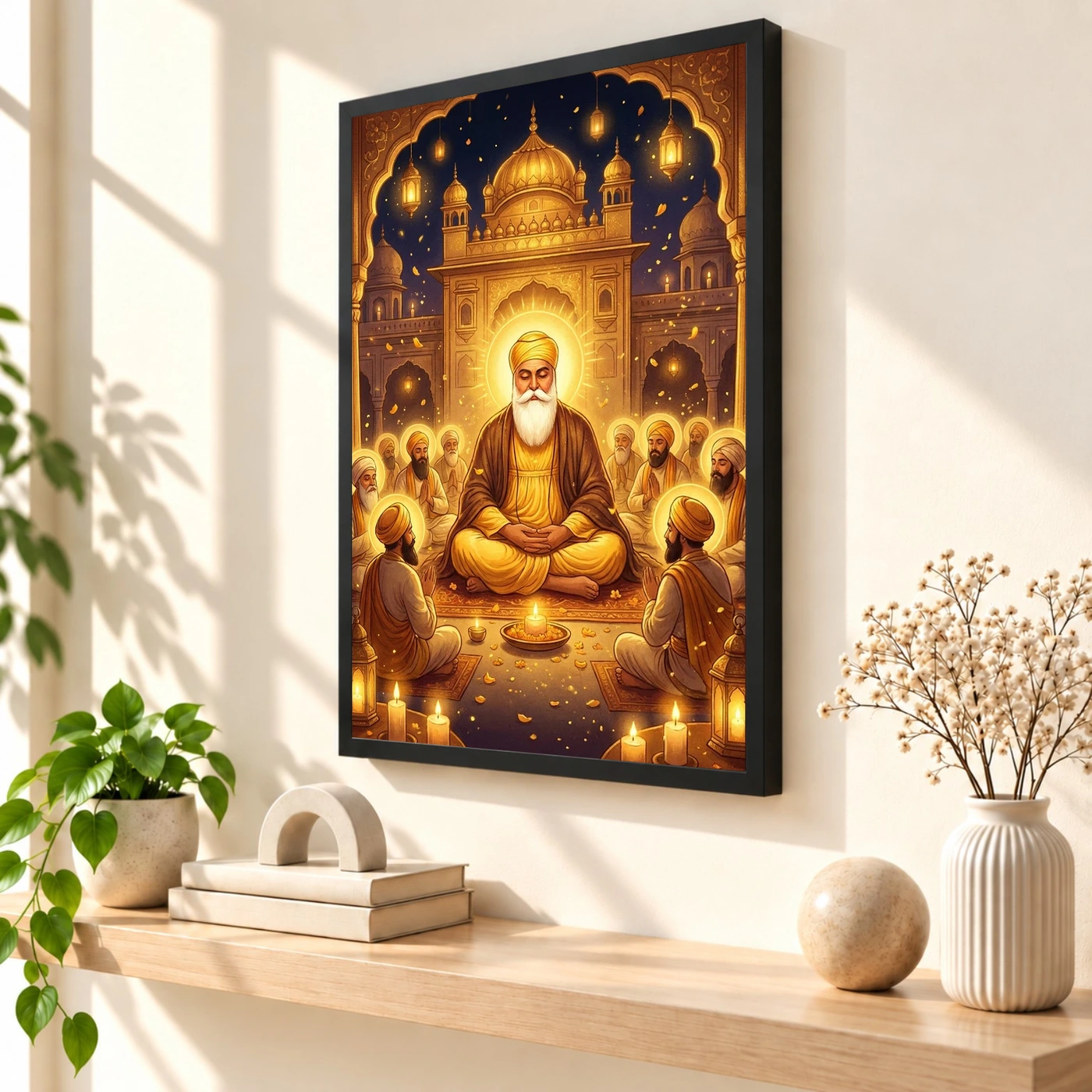Guru Nanak Jayanti Prakash Purab Golden Festive Art Photo Frame 2 Guru Nanak Jayanti Prakash Purab Golden Festive Art Photo Frame — black frame console