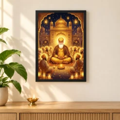Guru Nanak Jayanti Prakash Purab Golden Festive Art Photo Frame 11 Guru Nanak Jayanti Prakash Purab Golden Festive Art Photo Frame — black frame pooja shelf