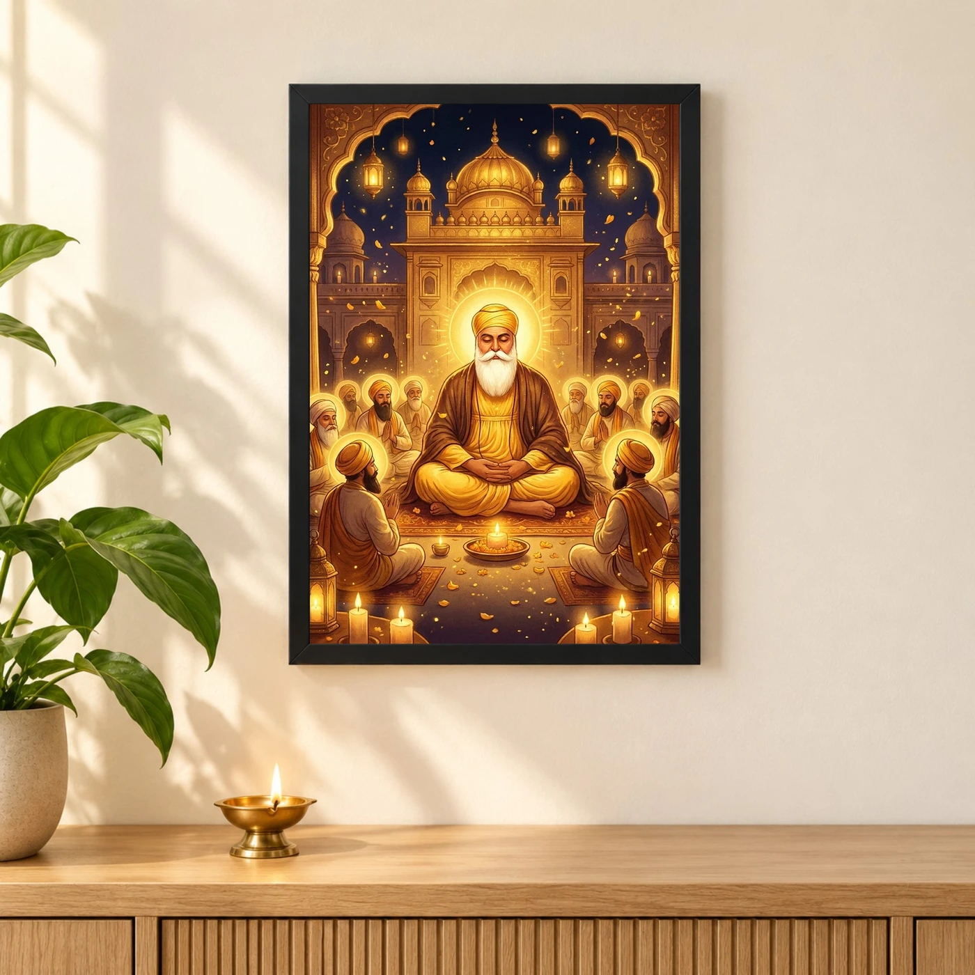 Guru Nanak Jayanti Prakash Purab Golden Festive Art Photo Frame 3 Guru Nanak Jayanti Prakash Purab Golden Festive Art Photo Frame — black frame pooja shelf