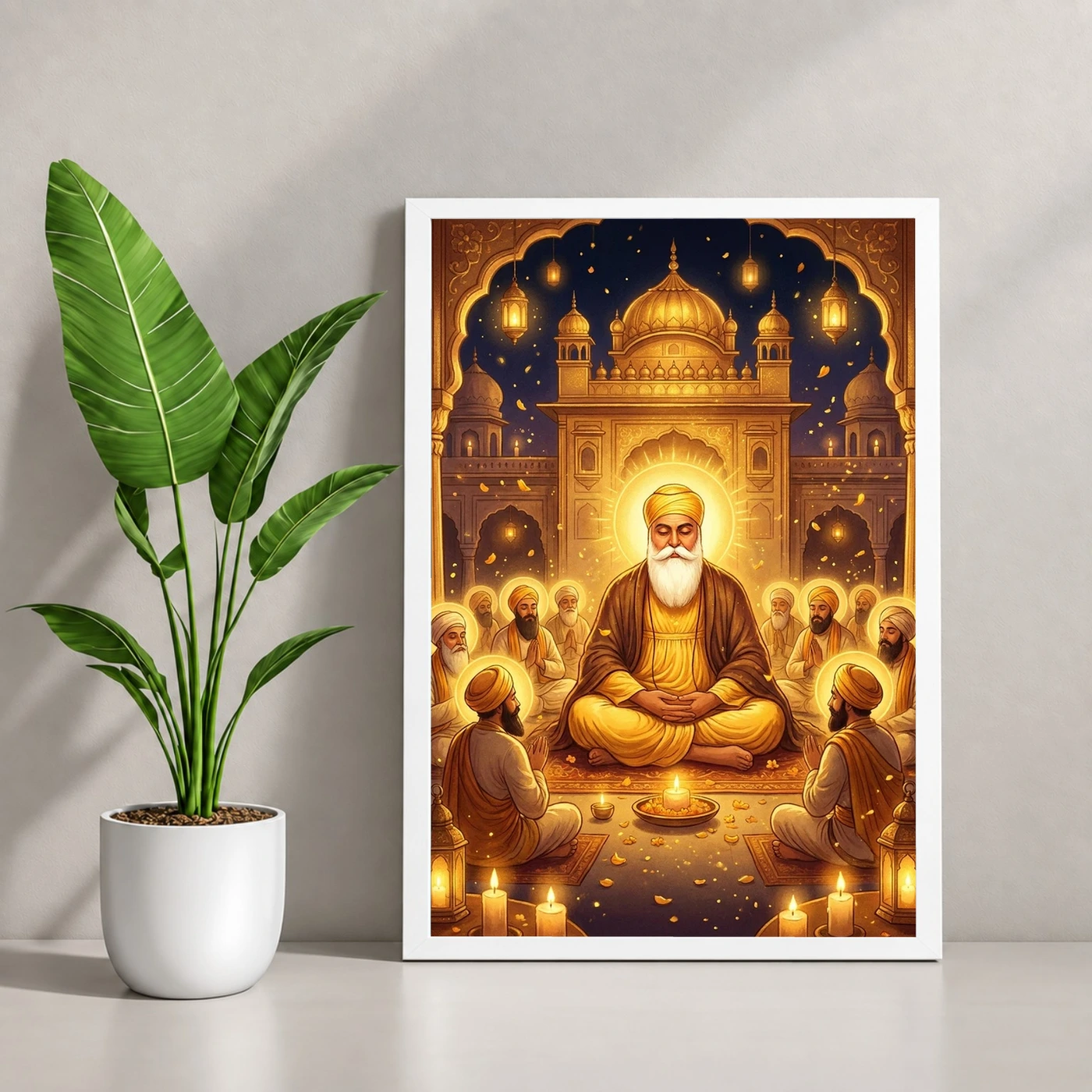 Guru Nanak Jayanti Prakash Purab Golden Festive Art Photo Frame 4 Guru Nanak Jayanti Prakash Purab Golden Festive Art Photo Frame — white frame console