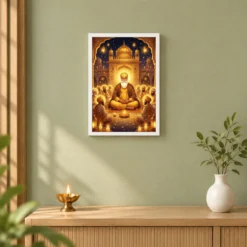 Guru Nanak Jayanti Prakash Purab Golden Festive Art Photo Frame 14 Guru Nanak Jayanti Prakash Purab Golden Festive Art Photo Frame — white frame distant wall