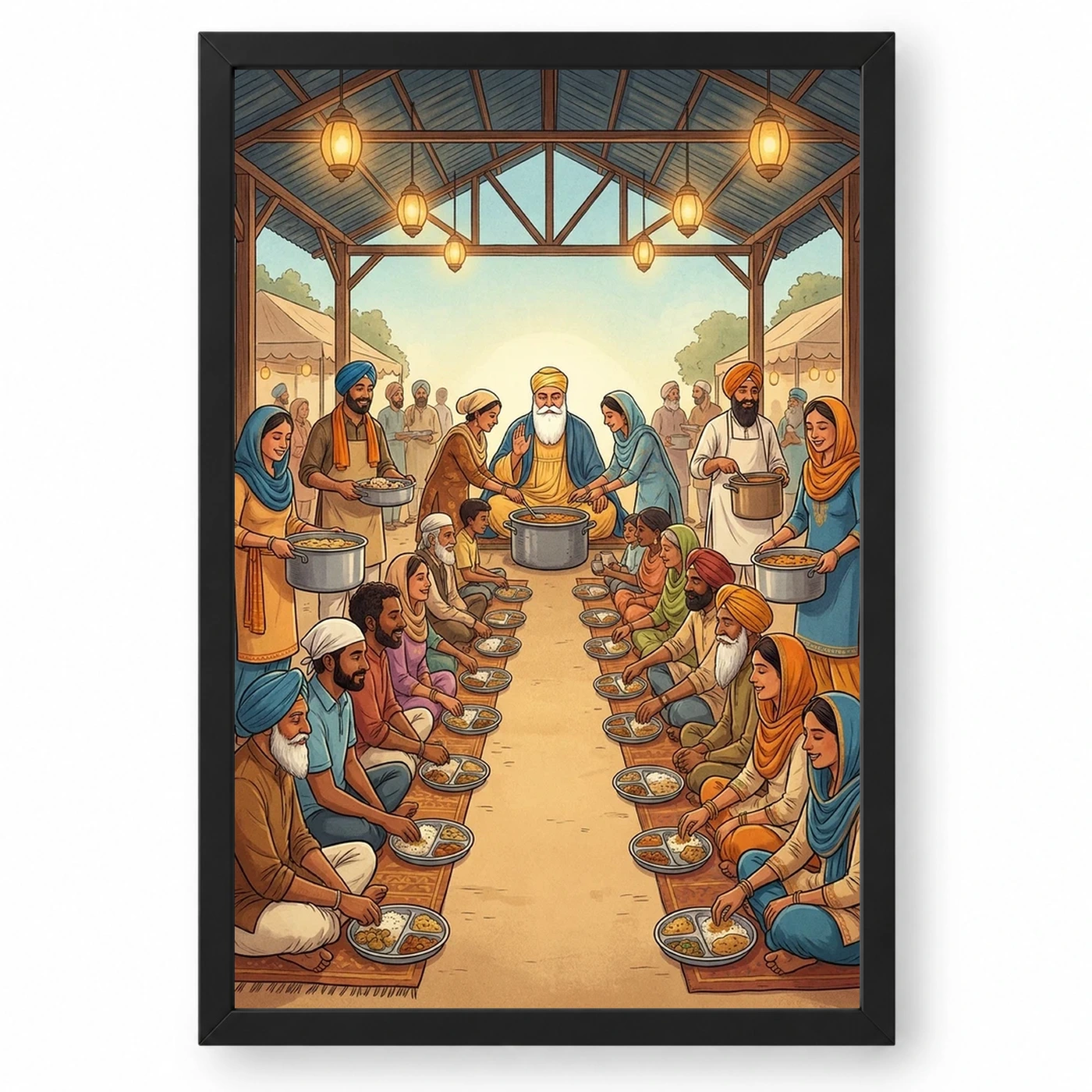 Guru Nanak Langar Community Meal Equality Seva Spiritual Art Photo Frame 1 Guru Nanak Langar Community Meal Equality Seva Spiritual Art Photo Frame — black frame clean