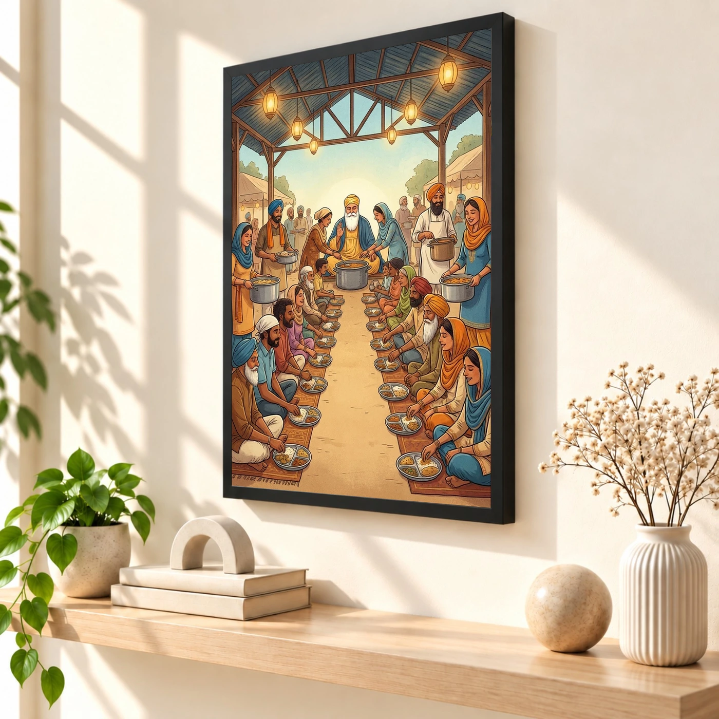 Guru Nanak Langar Community Meal Equality Seva Spiritual Art Photo Frame 2 Guru Nanak Langar Community Meal Equality Seva Spiritual Art Photo Frame — black frame console