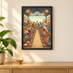 Guru Nanak Langar Community Meal Equality Seva Spiritual Art Photo Frame 11 Guru Nanak Langar Community Meal Equality Seva Spiritual Art Photo Frame — black frame pooja shelf