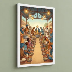Guru Nanak Langar Community Meal Equality Seva Spiritual Art Photo Frame 13 Guru Nanak Langar Community Meal Equality Seva Spiritual Art Photo Frame — white frame angled wall