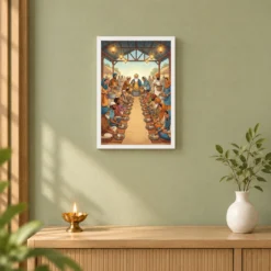 Guru Nanak Langar Community Meal Equality Seva Spiritual Art Photo Frame 14 Guru Nanak Langar Community Meal Equality Seva Spiritual Art Photo Frame — white frame distant wall