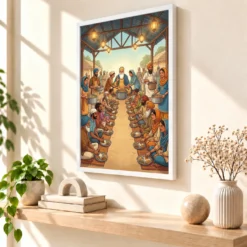 Guru Nanak Langar Community Meal Equality Seva Spiritual Art Photo Frame 15 Guru Nanak Langar Community Meal Equality Seva Spiritual Art Photo Frame — white frame warm console