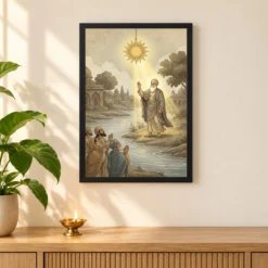 Guru Nanak Stopped Sun Sultanpur Miracle Divine Light Art Photo Frame — black frame pooja shelf