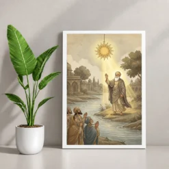 Guru Nanak Stopped Sun Sultanpur Miracle Divine Light Art Photo Frame — white frame console