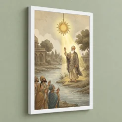 Guru Nanak Stopped Sun Sultanpur Miracle Divine Light Art Photo Frame — white frame angled wall