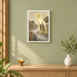 Guru Nanak Stopped Sun Sultanpur Miracle Divine Light Art Photo Frame — white frame distant wall