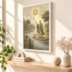 Guru Nanak Stopped Sun Sultanpur Miracle Divine Light Art Photo Frame — white frame warm console