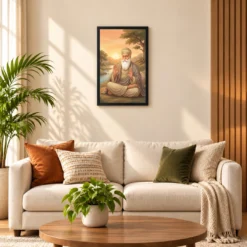 Guru Nanak Sunrise Blessing Orange Peaceful Divine Art Photo Frame — black frame sofa