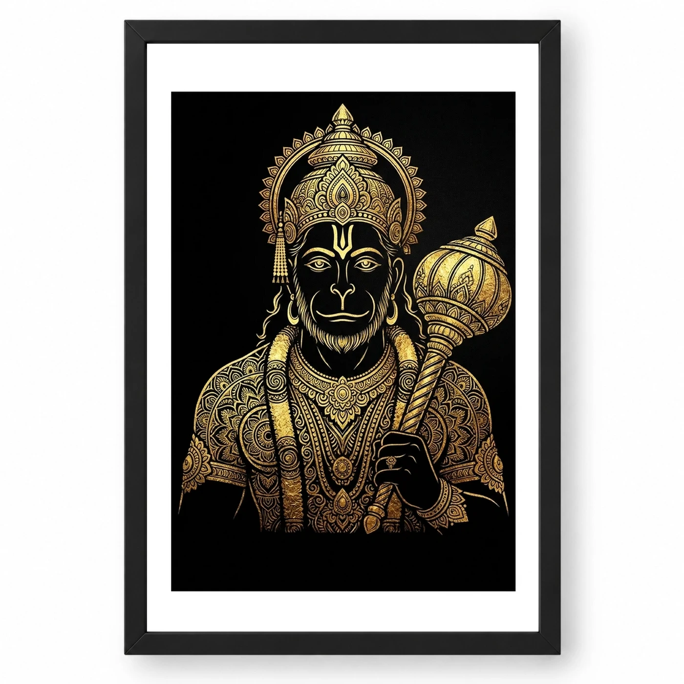 Hanuman Black Gold Luxury Mandala Premium Wall Art Photo Frame 1 Hanuman Black Gold Luxury Mandala Premium Wall Art Photo Frame — black frame clean