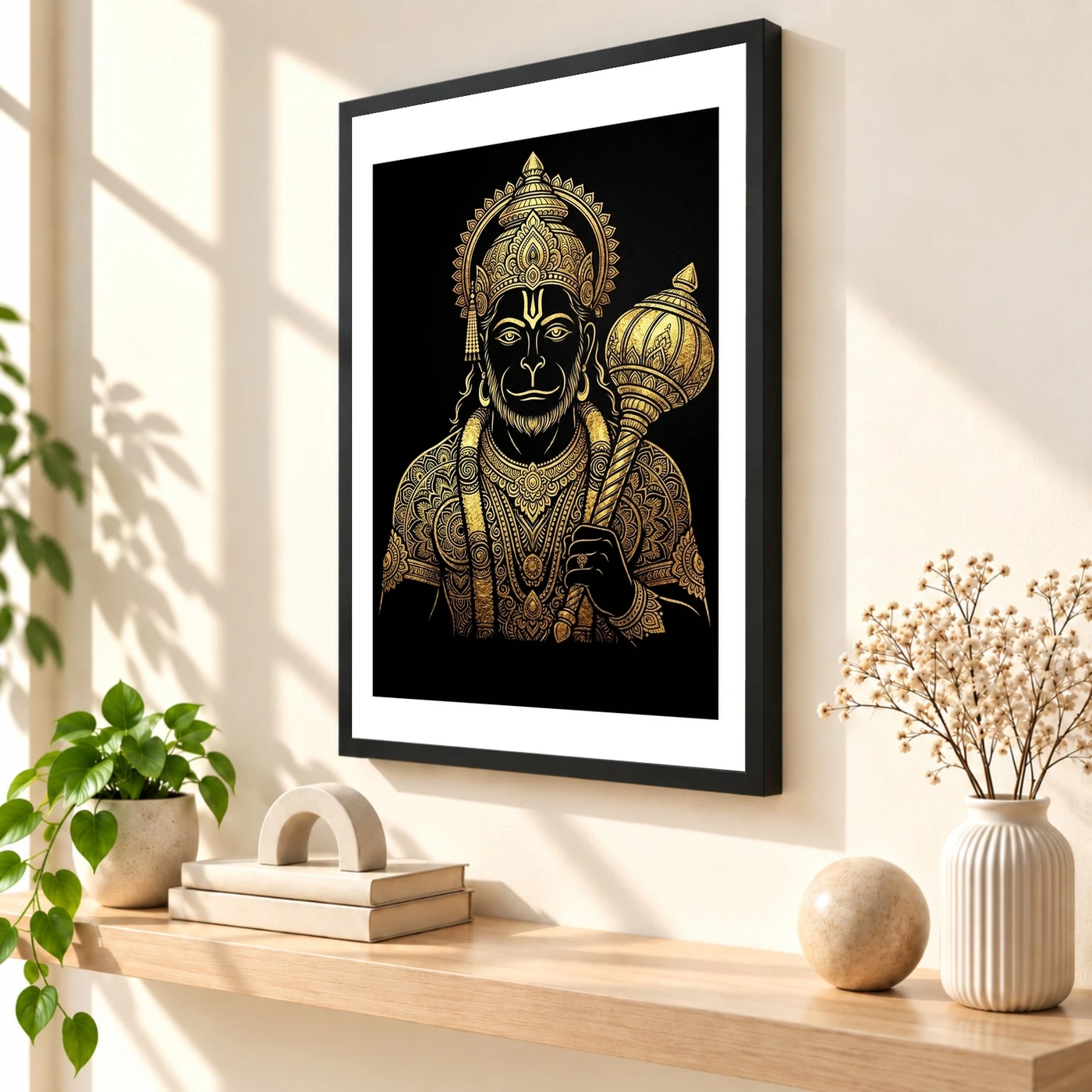Hanuman Black Gold Luxury Mandala Premium Wall Art Photo Frame 2 Hanuman Black Gold Luxury Mandala Premium Wall Art Photo Frame — black frame console