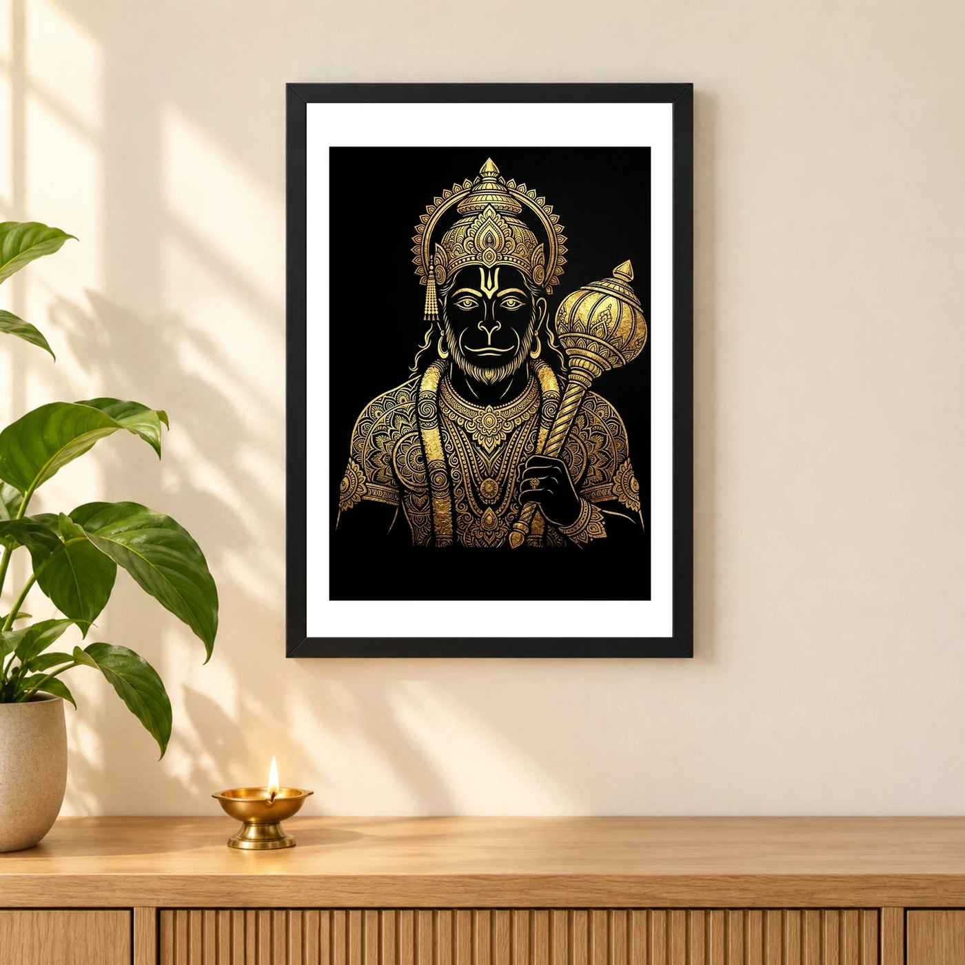 Hanuman Black Gold Luxury Mandala Premium Wall Art Photo Frame 3 Hanuman Black Gold Luxury Mandala Premium Wall Art Photo Frame — black frame pooja shelf