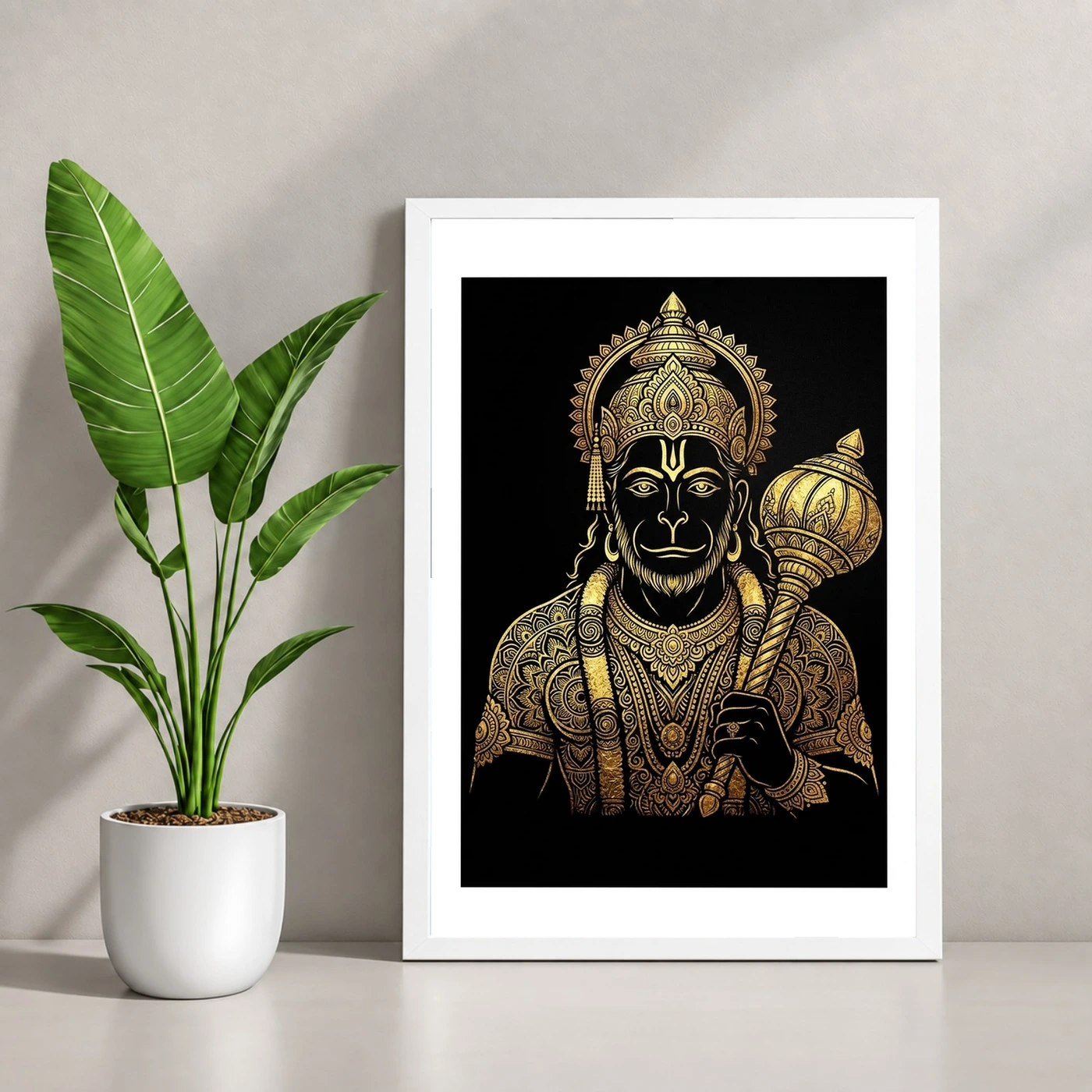 Hanuman Black Gold Luxury Mandala Premium Wall Art Photo Frame 4 Hanuman Black Gold Luxury Mandala Premium Wall Art Photo Frame — white frame console